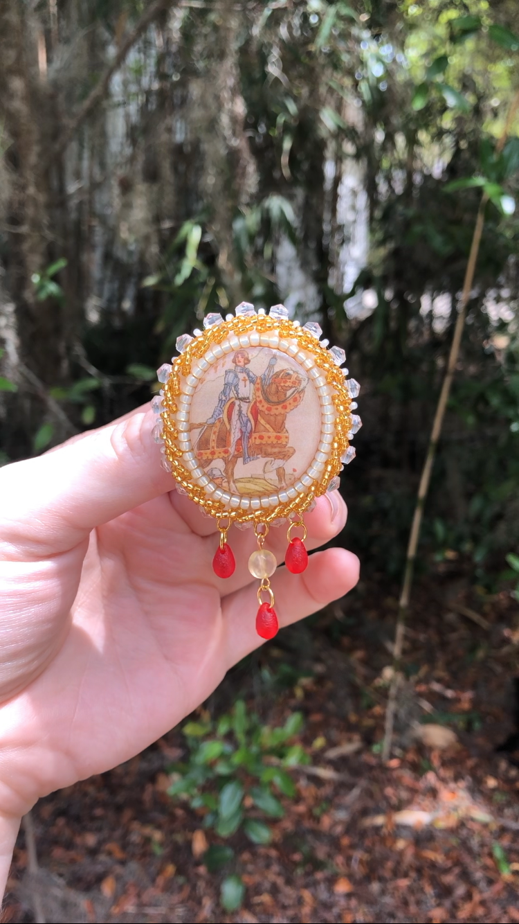 Joan of Arc Cigarette Card Beaded Brooch