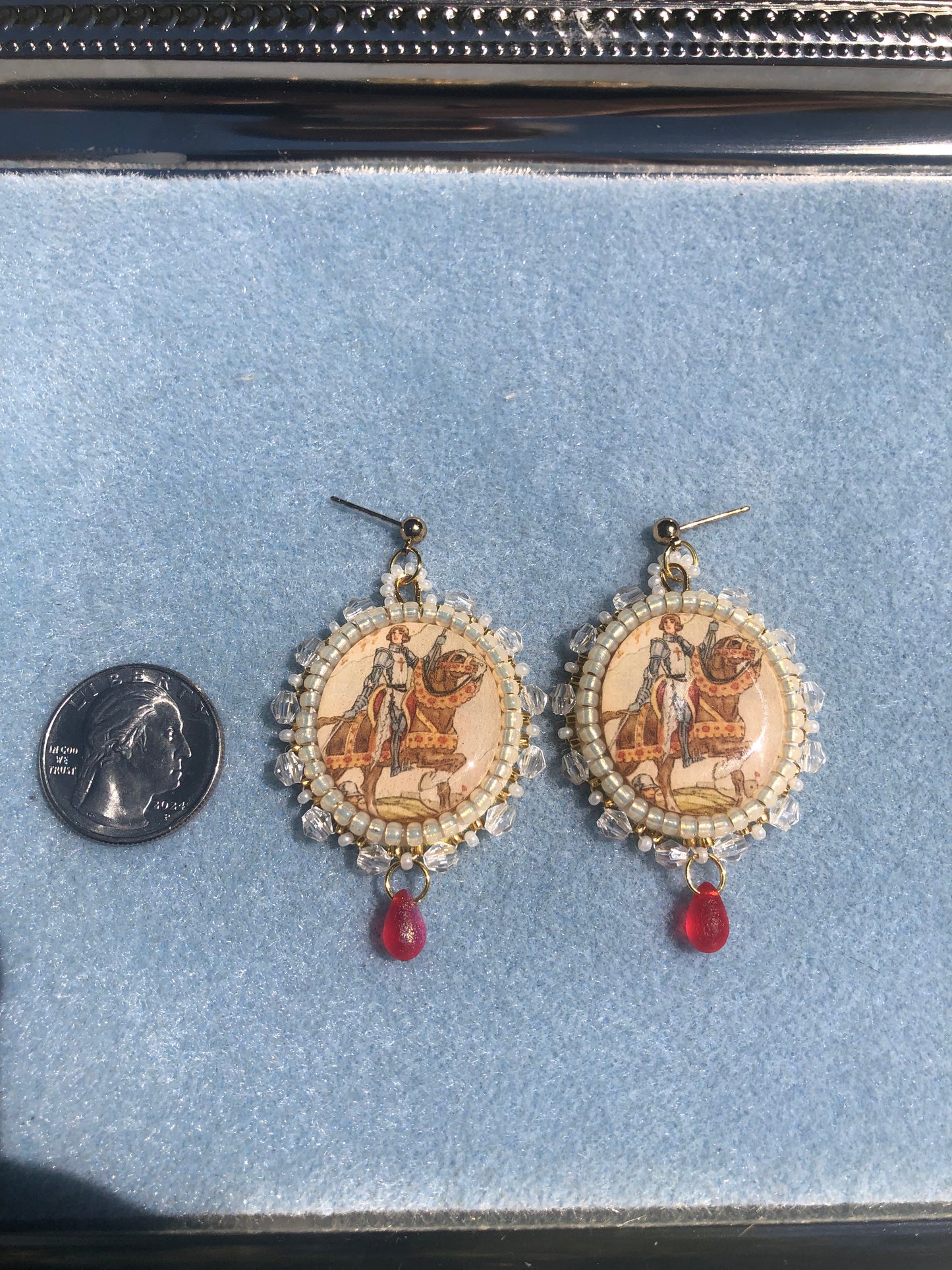 Joan of Arc Cigarette Card Beaded Earrings