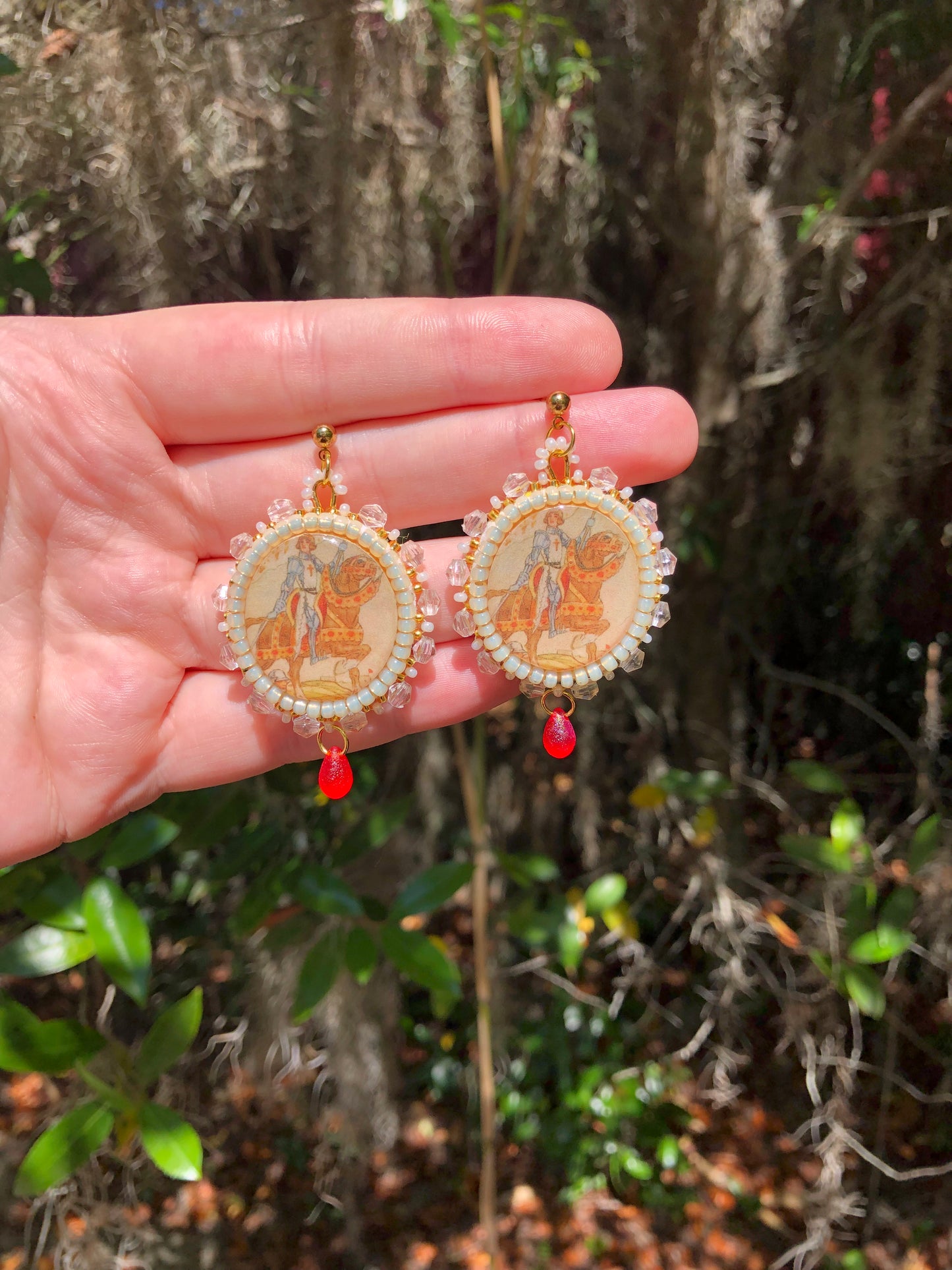 Joan of Arc Cigarette Card Beaded Earrings