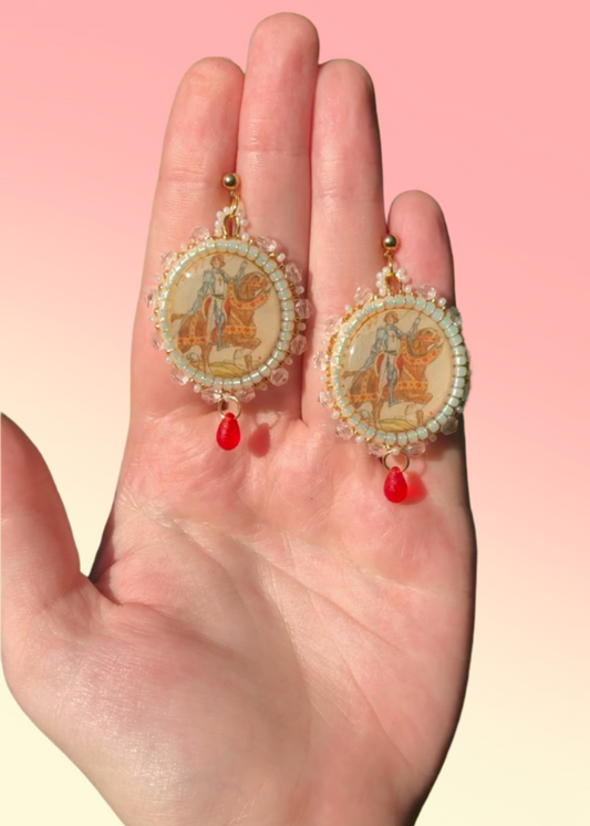 Joan of Arc Cigarette Card Beaded Earrings
